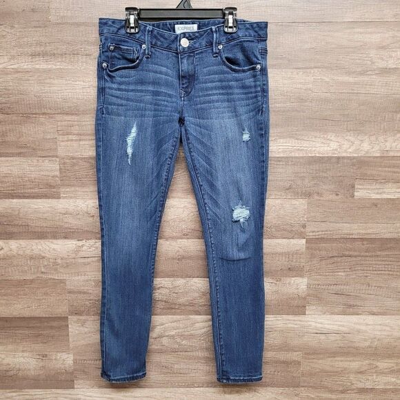 Express Skinny Jeans Blue Medium Wash Womens Size 4‎ Distressed Denim Stretch - Picture 2 of 13